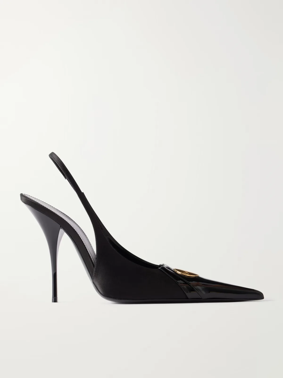 Louis 110 Embellished Patent-Leather Trimmed Satin Slingback Pumps by SAINT LAURENT