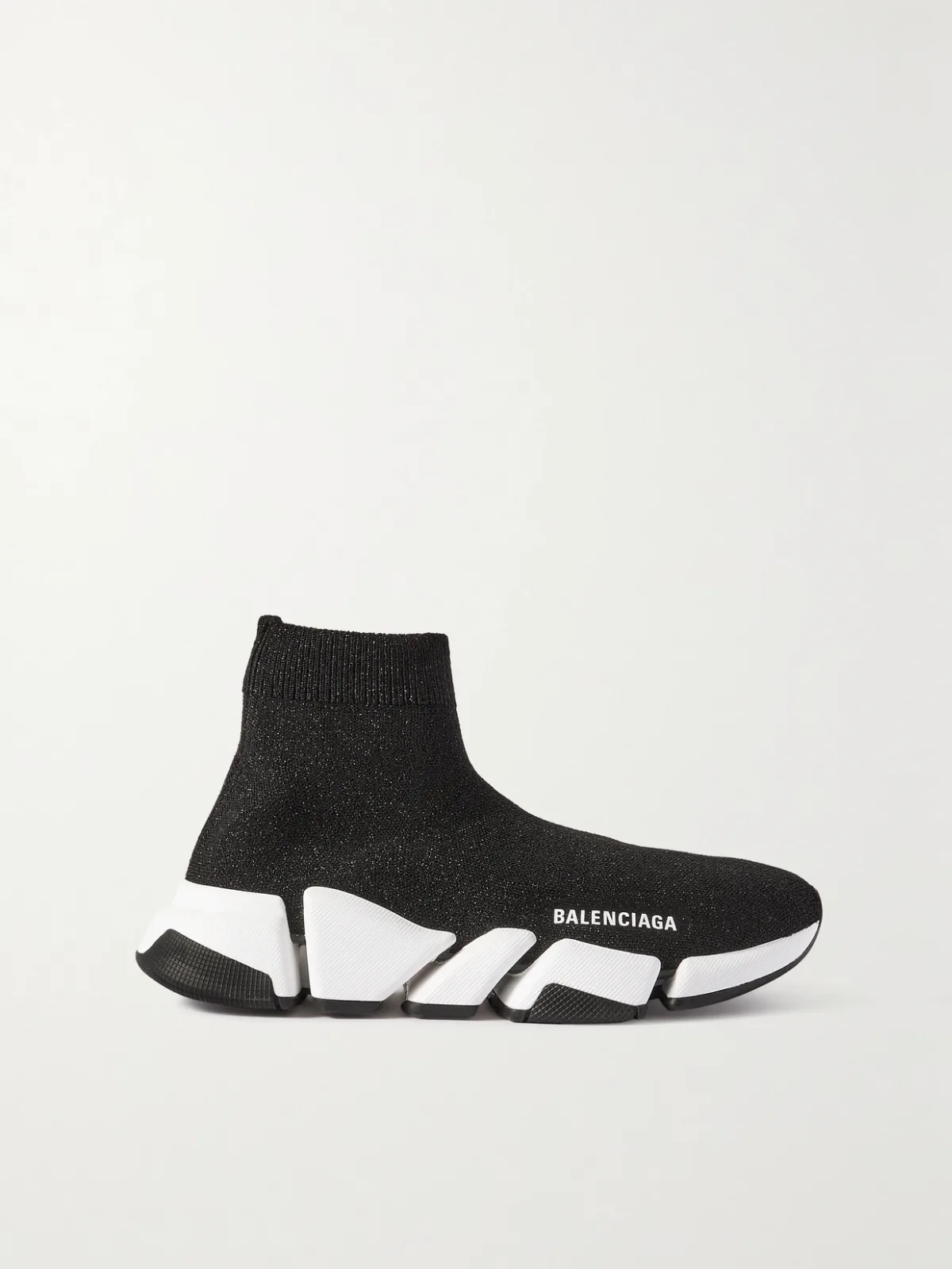 Speed 2.0 Logo-Print Glittered Stretch-Knit High-Top Sneakers by Balenciaga