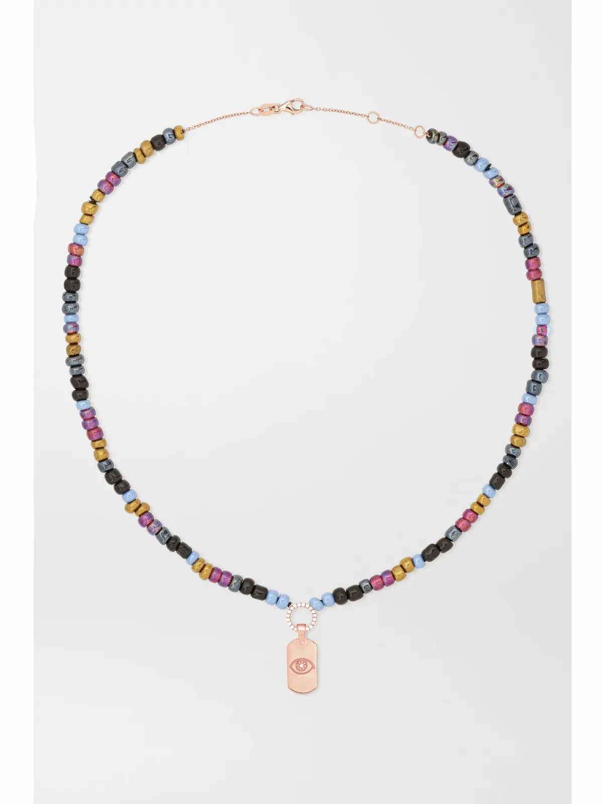 Evil Eye 14-Karat Rose Gold, Bead and Diamond Necklace by Diane Kordas