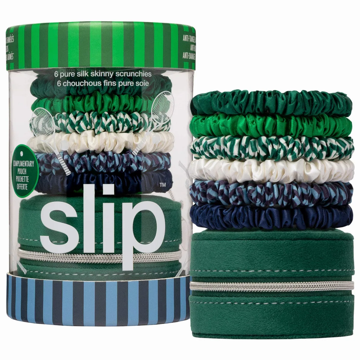 Pure Silk Skinny Hair Tie Scrunchies with Complimentary Pouch in Hair on Point by Slip