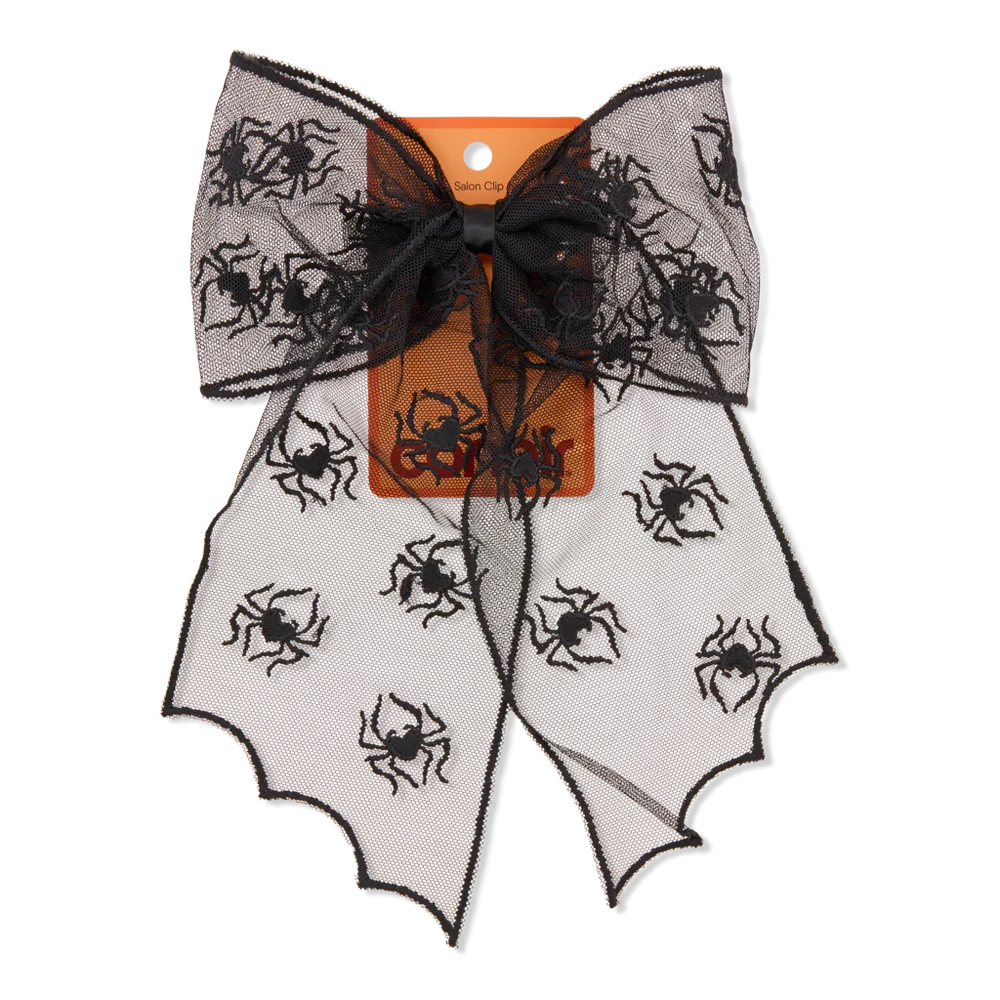 Halloween Spider Bow Salon Clip in Black Mesh