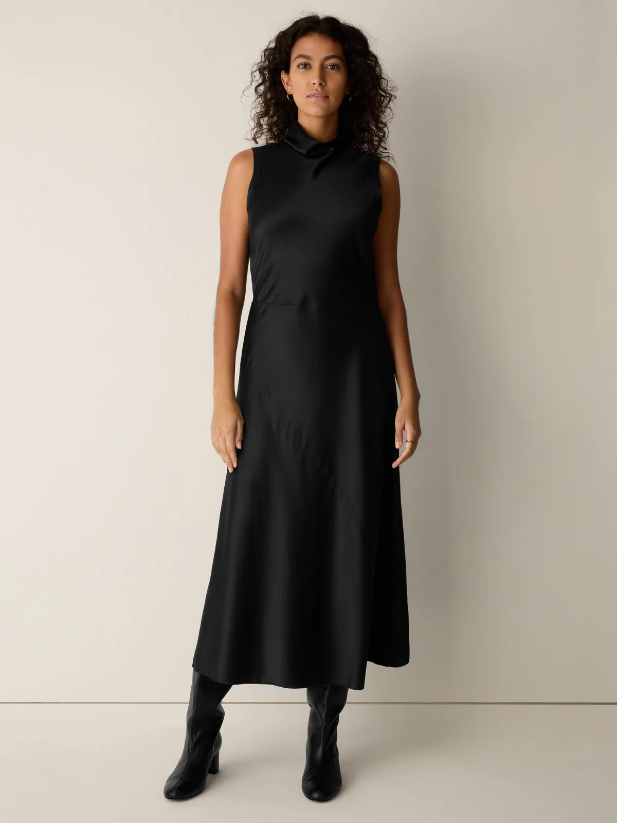 Stretch Silk Charmeuse Bias Cowl Neck Dress by EILEEN FISHER