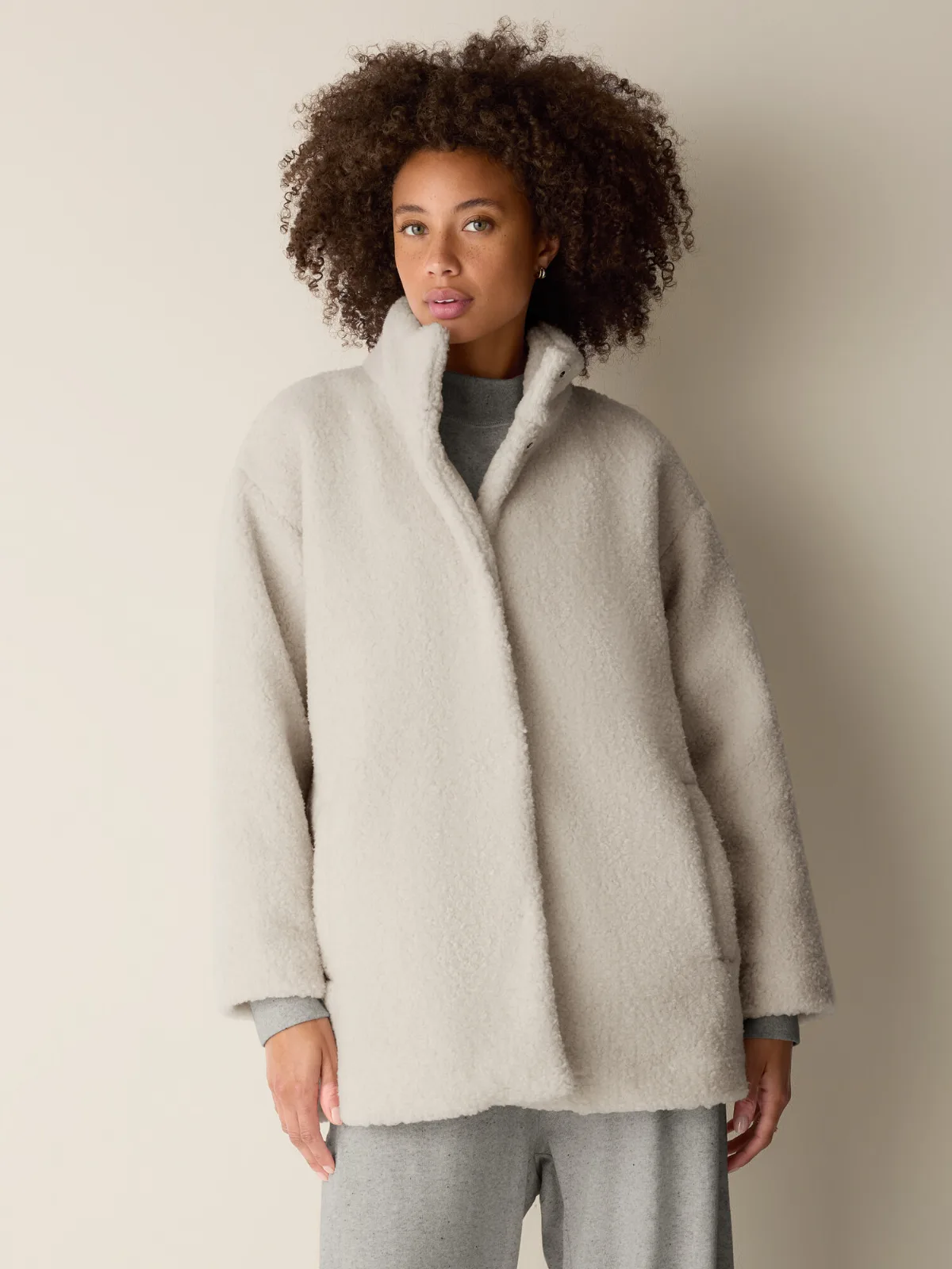 Wool Fluff Stand Collar Coat by EILEEN FISHER