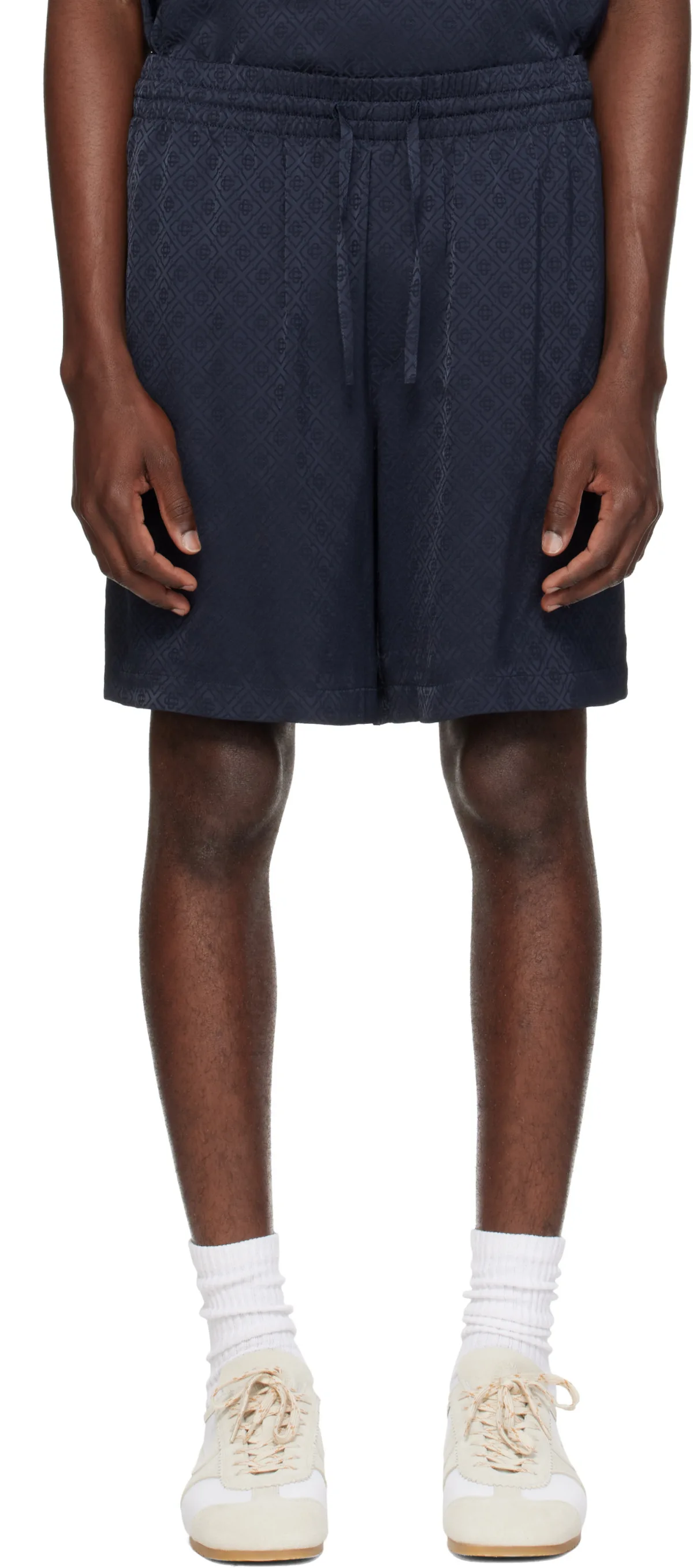Navy Viscose Monogram Shorts