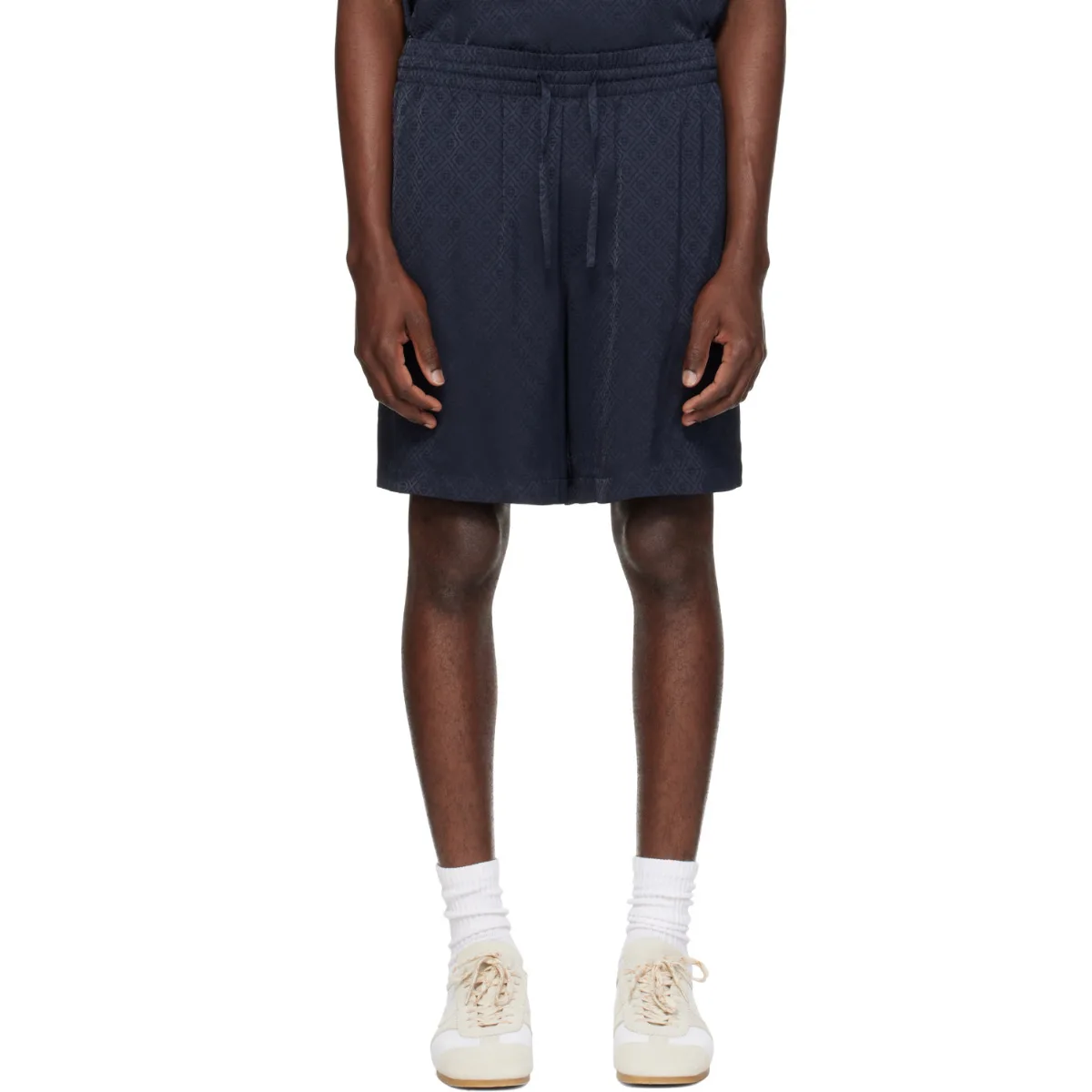 Navy Viscose Monogram Shorts by Casablanca