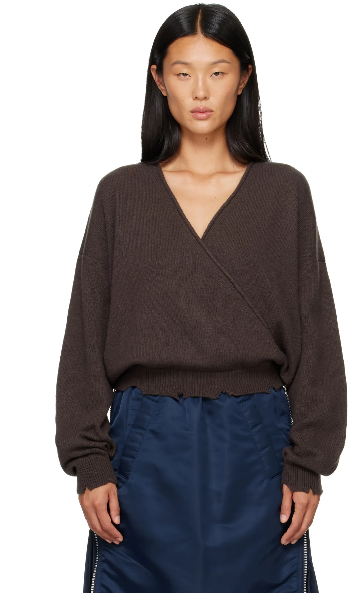 Wool Criss Cross Wrap Knit Sweater