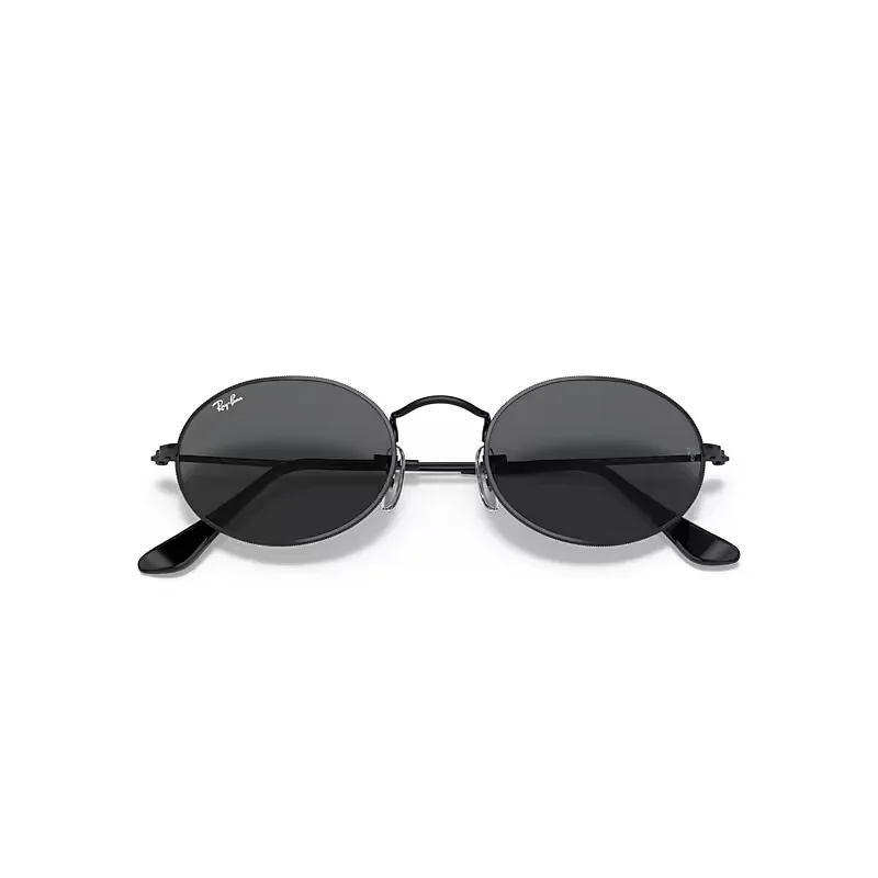 Oval Metal Sunglasses Black Frame Grey Lenses by Ray-Ban