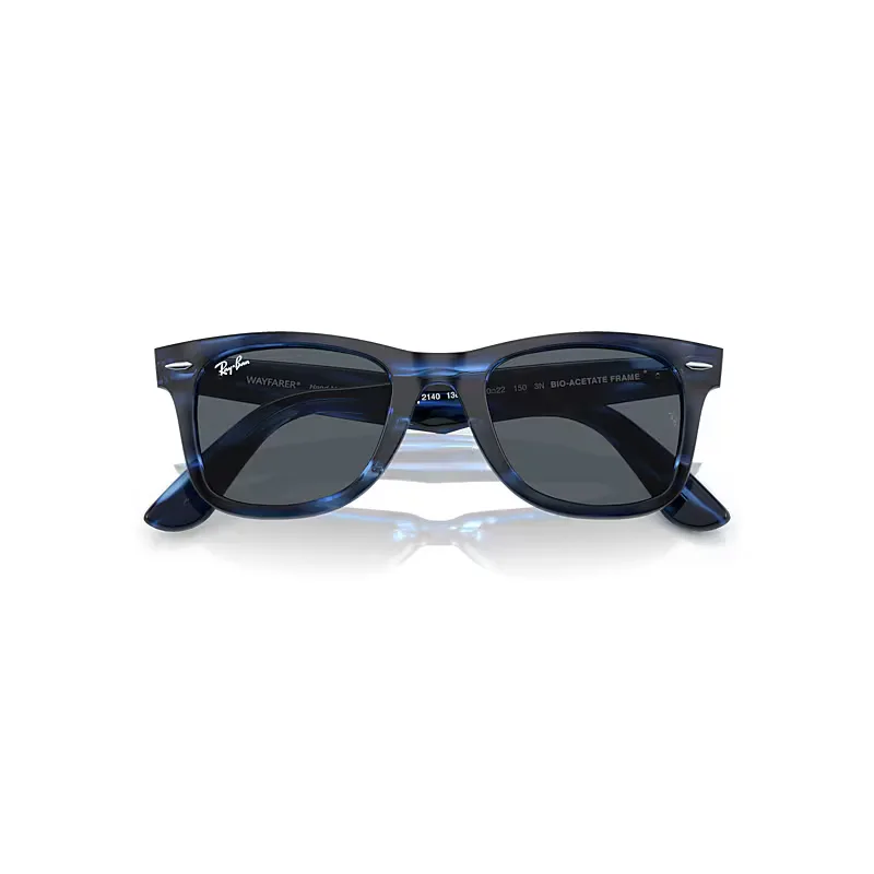 Original Wayfarer Bio-Based Sunglasses Striped Blue Frame Blue Lenses by Ray-Ban