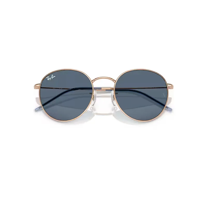 Round Reverse Sunglasses Rose Gold Frame Blue Lenses by Ray-Ban