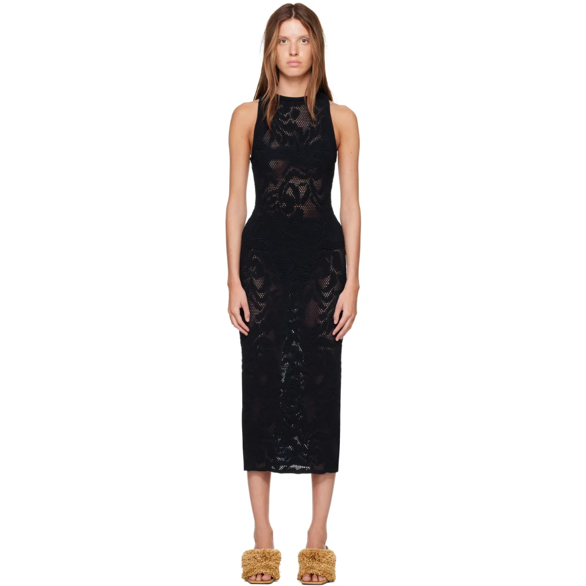 Knitted Floral Lace Midi Dress
