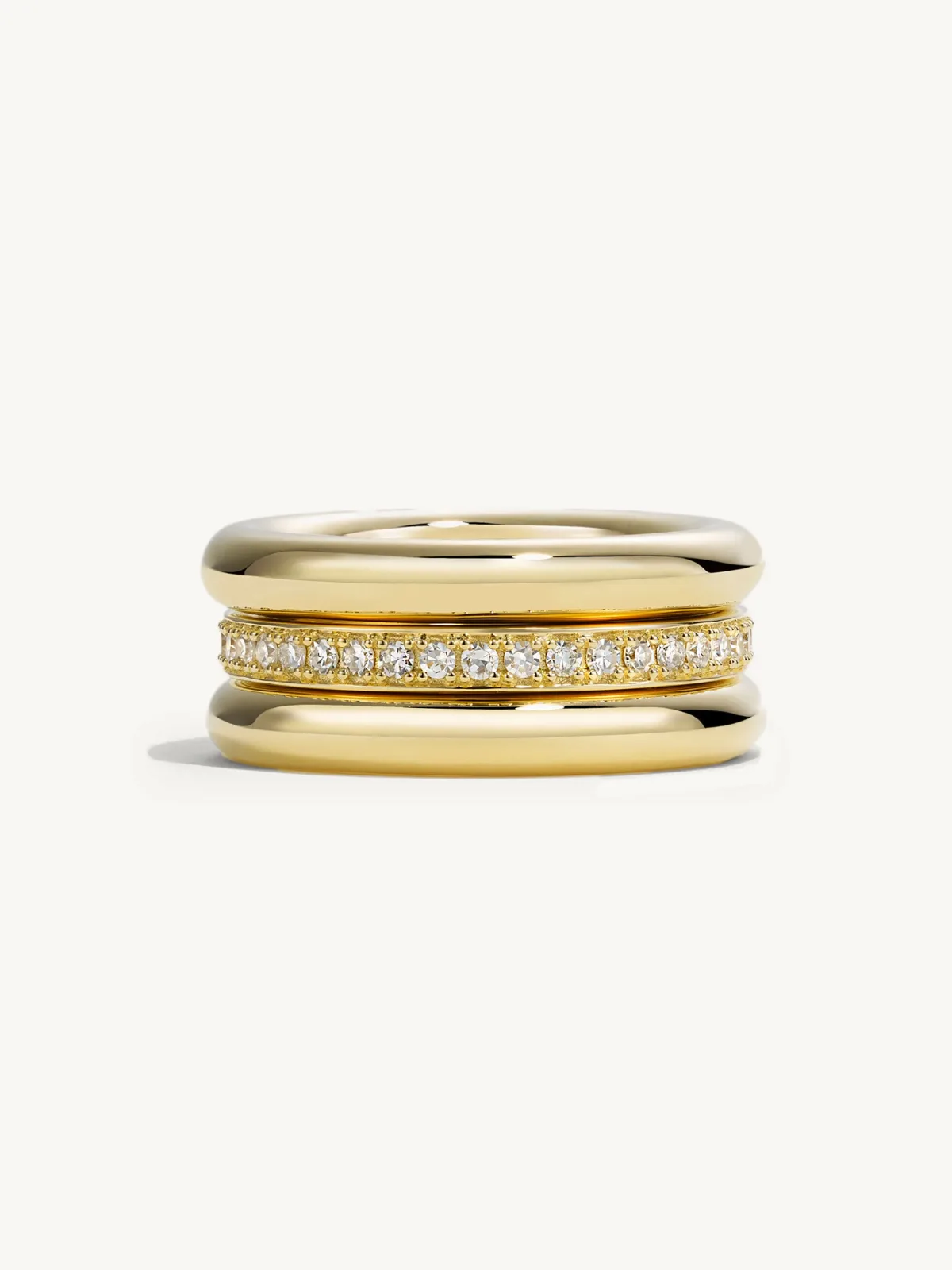 Triple Gold and Diamond Pinky Ring Stack 14k Gold / White Diamond