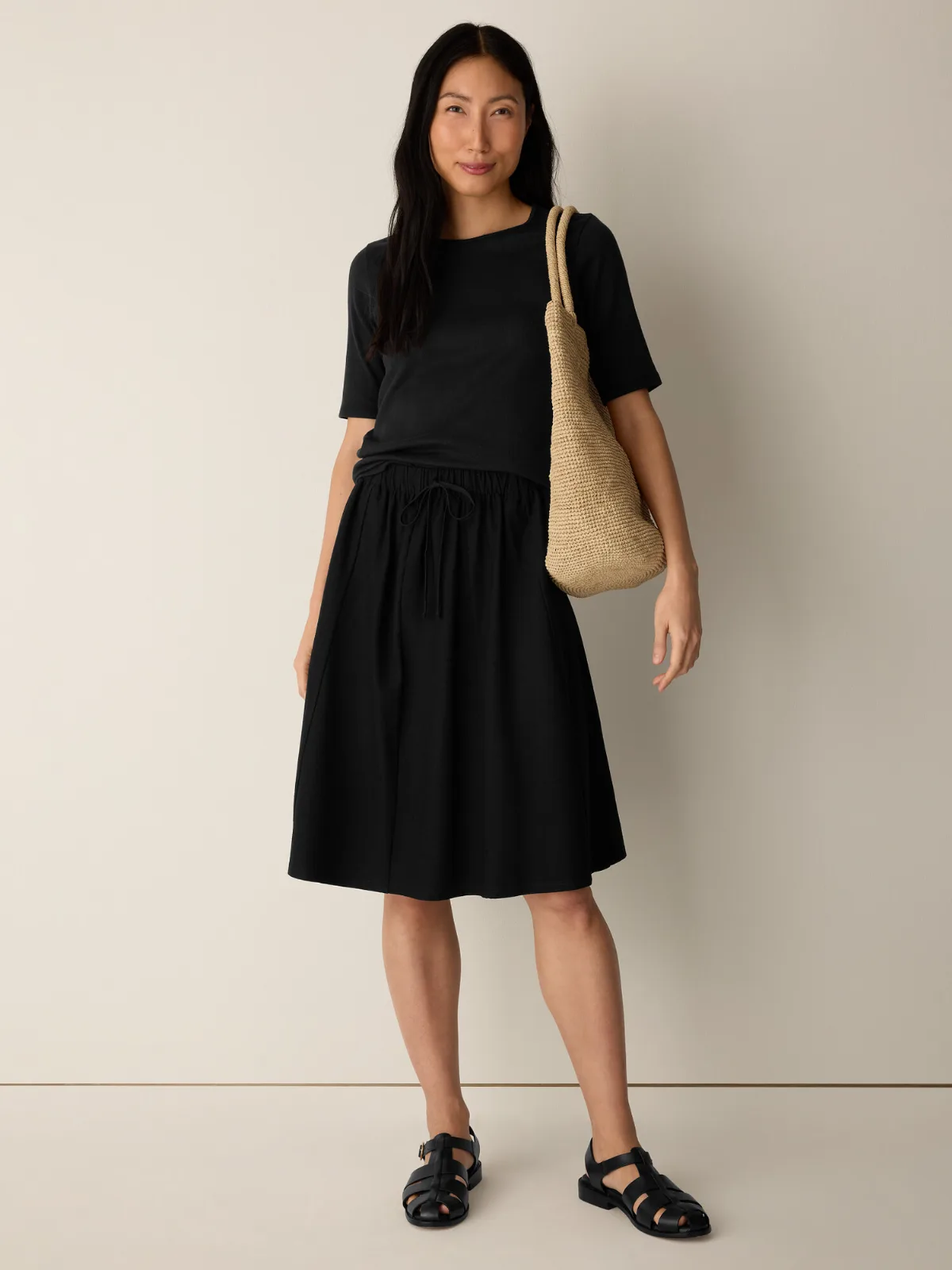 Resewn Washable Stretch Crepe A-Line Skirt by EILEEN FISHER