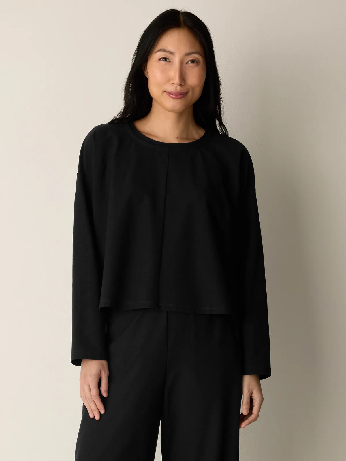 Resewn Washable Stretch Crepe Box-Top by EILEEN FISHER