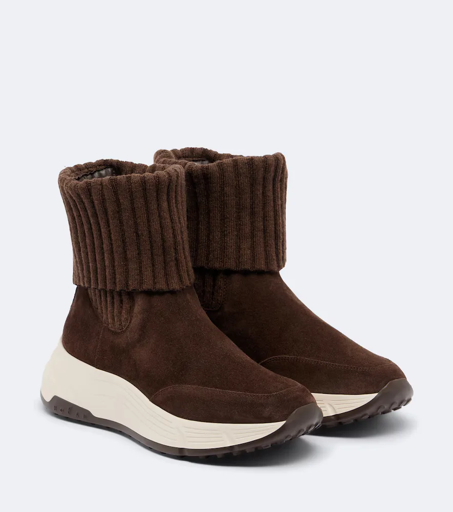 H669 Knitted Suede Ankle Boots by Hogan