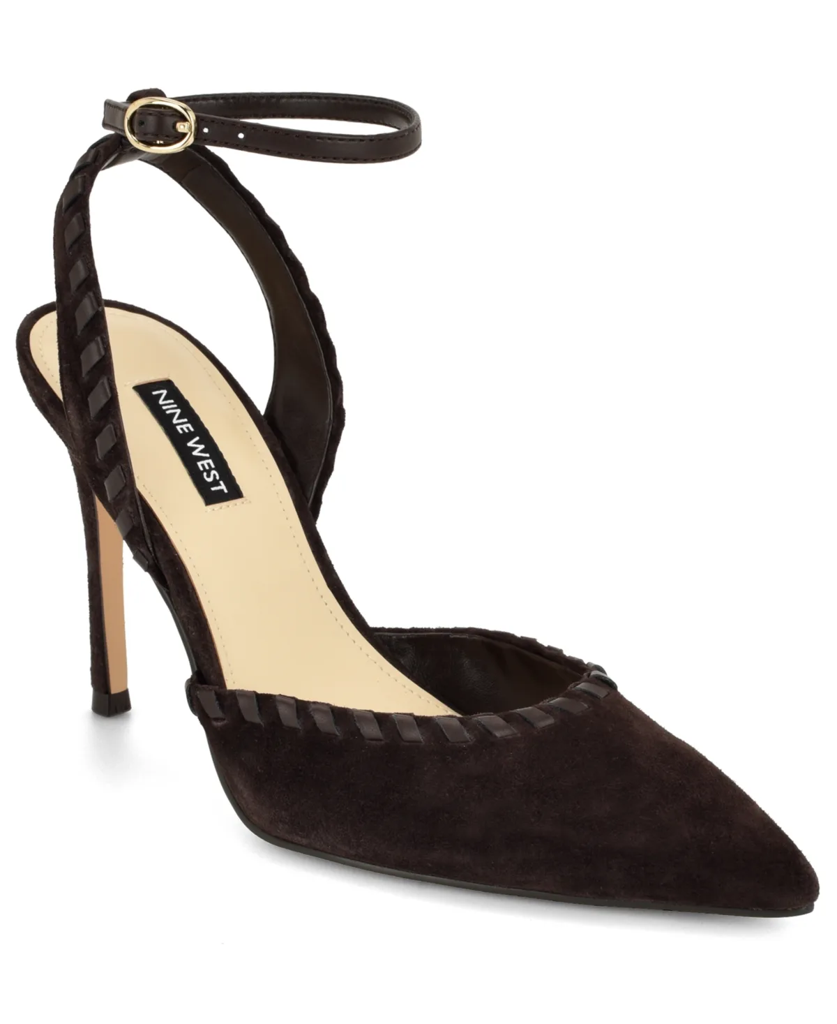 Kenedy Suede Whipstitch Pointed Toe Dress Pumps