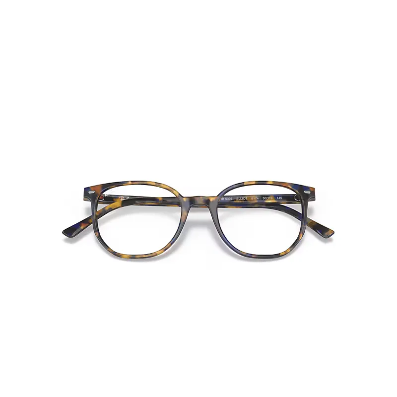 Elliot Optics Eyeglasses Yellow & Blue Havana Frame Clear Lenses Polarized
