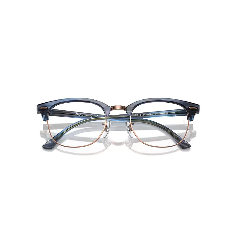 Clubmaster Optics Eyeglasses Striped Blue Frame Clear Lenses Polarized by Ray-Ban