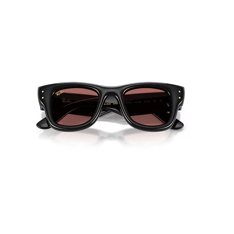 Wayfarer Puffer Sunglasses Black Frame Violet Lenses