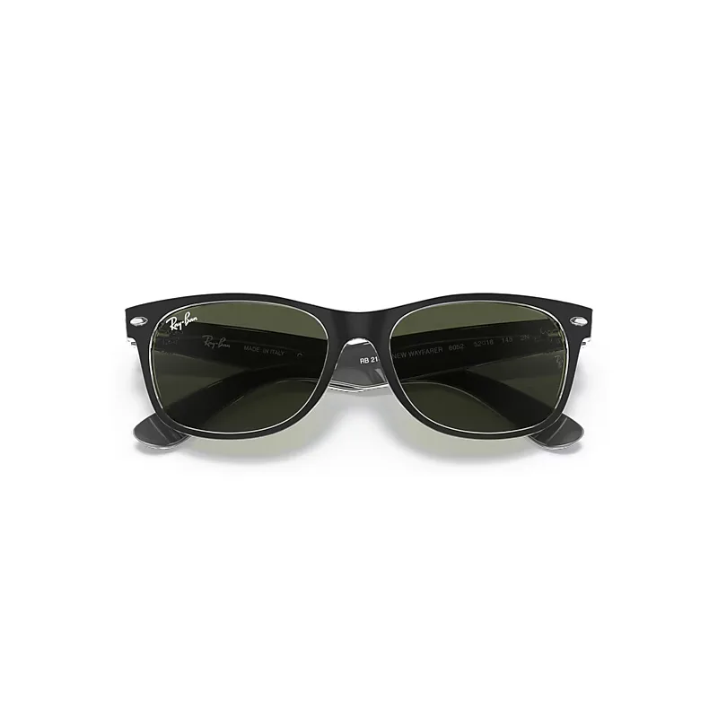 New Wayfarer Color Mix Sunglasses Black on Transparent Frame Green Lenses by Ray-Ban