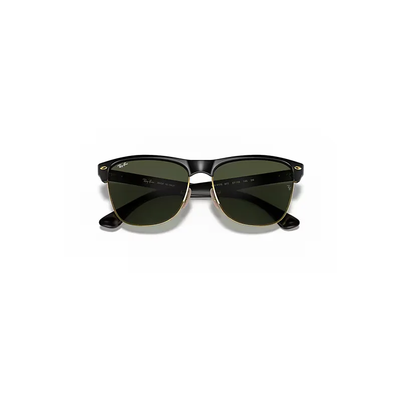 Clubmaster Oversized Sunglasses Black on Gold Frame Green Lenses by Ray-Ban