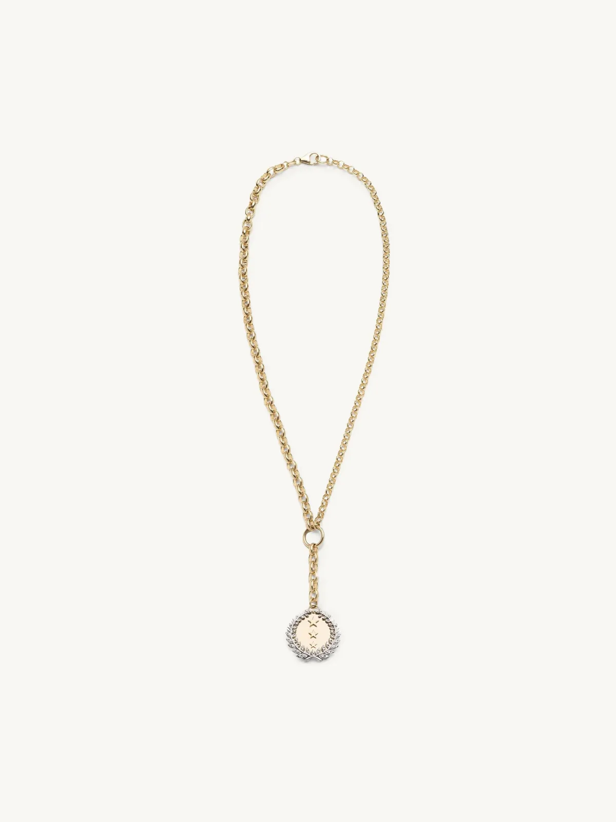 Heavy Mixed Belcher Extension Chain Necklace with Per Aspera Ad Astra Medallion 18k Yellow Gold / White Diamond