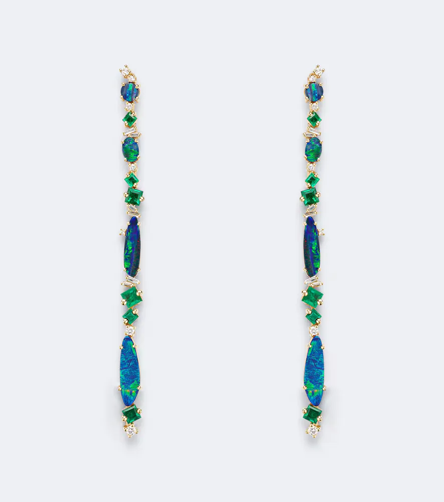 18kt Gold Drop Earrings with Gemstones by Suzanne Kalan
