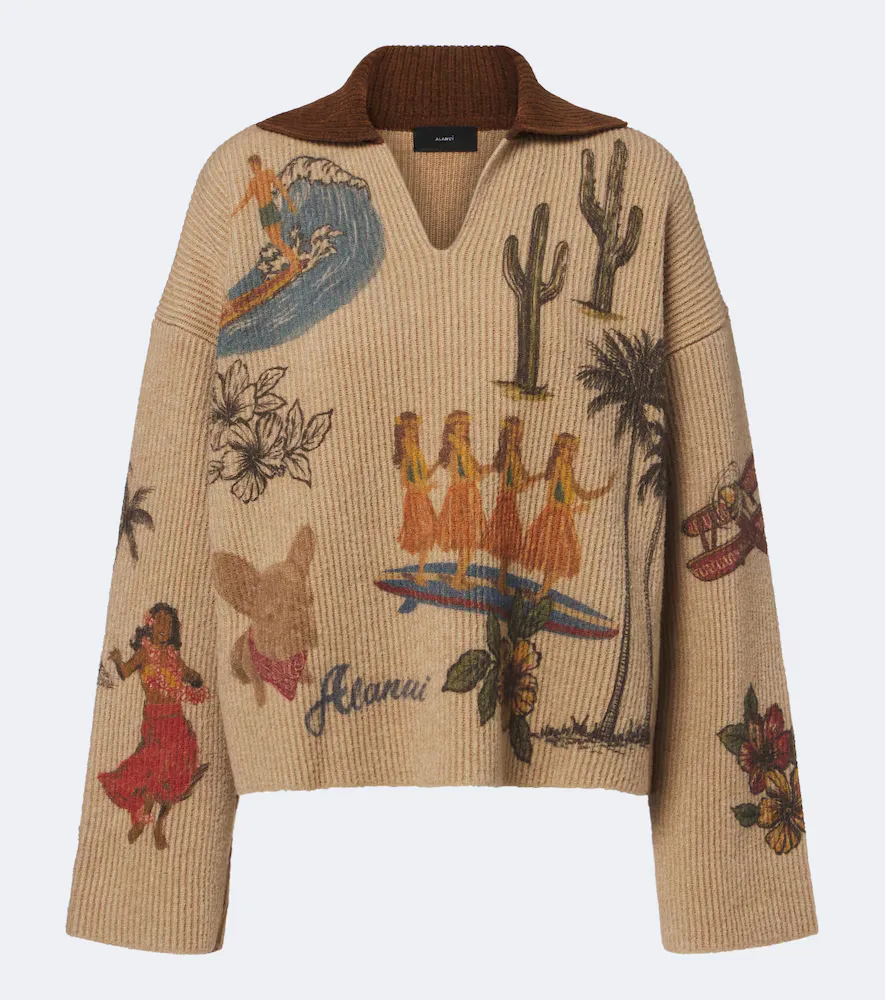 Decade Printed Wool and Cotton-Blend Polo Sweater by Alanui