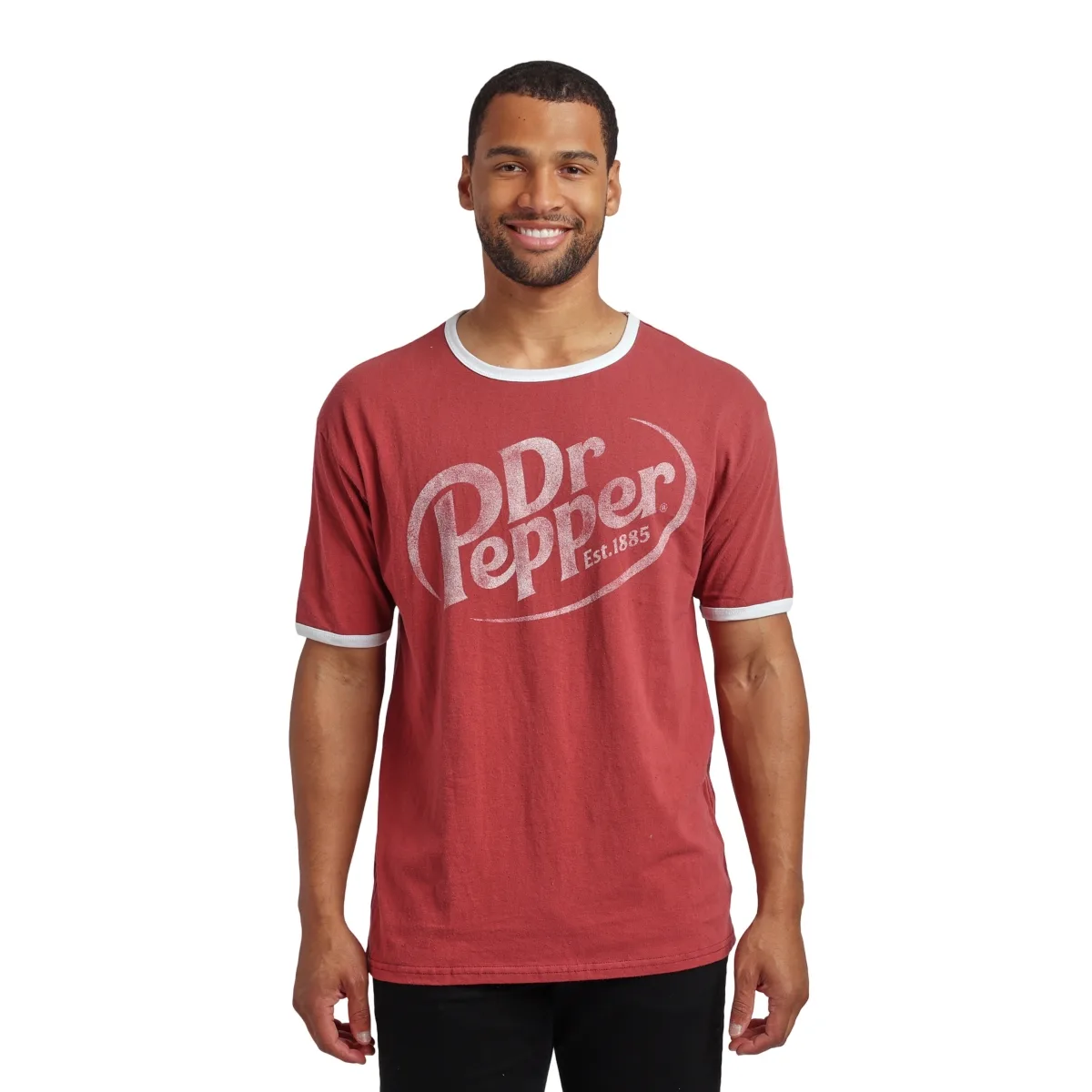 Dr Pepper Logo Crew Neck Short Sleeve Red Ringer Tee by Dr. Pepper