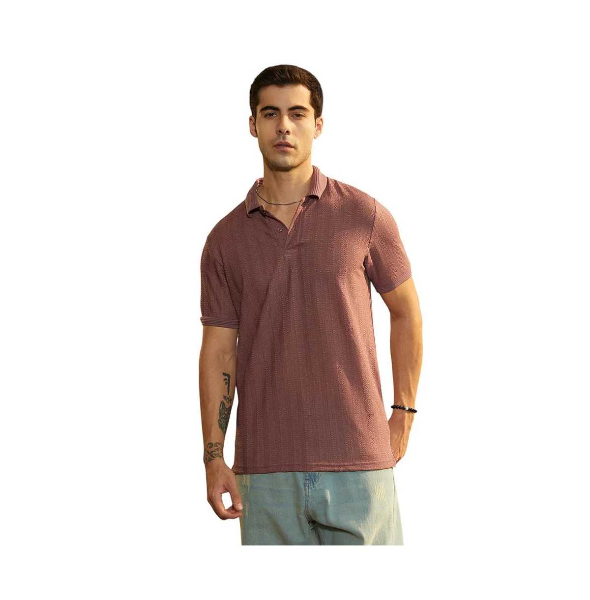 Grape Purple Texture-Lined Polo T-Shirt by Campus Sutra