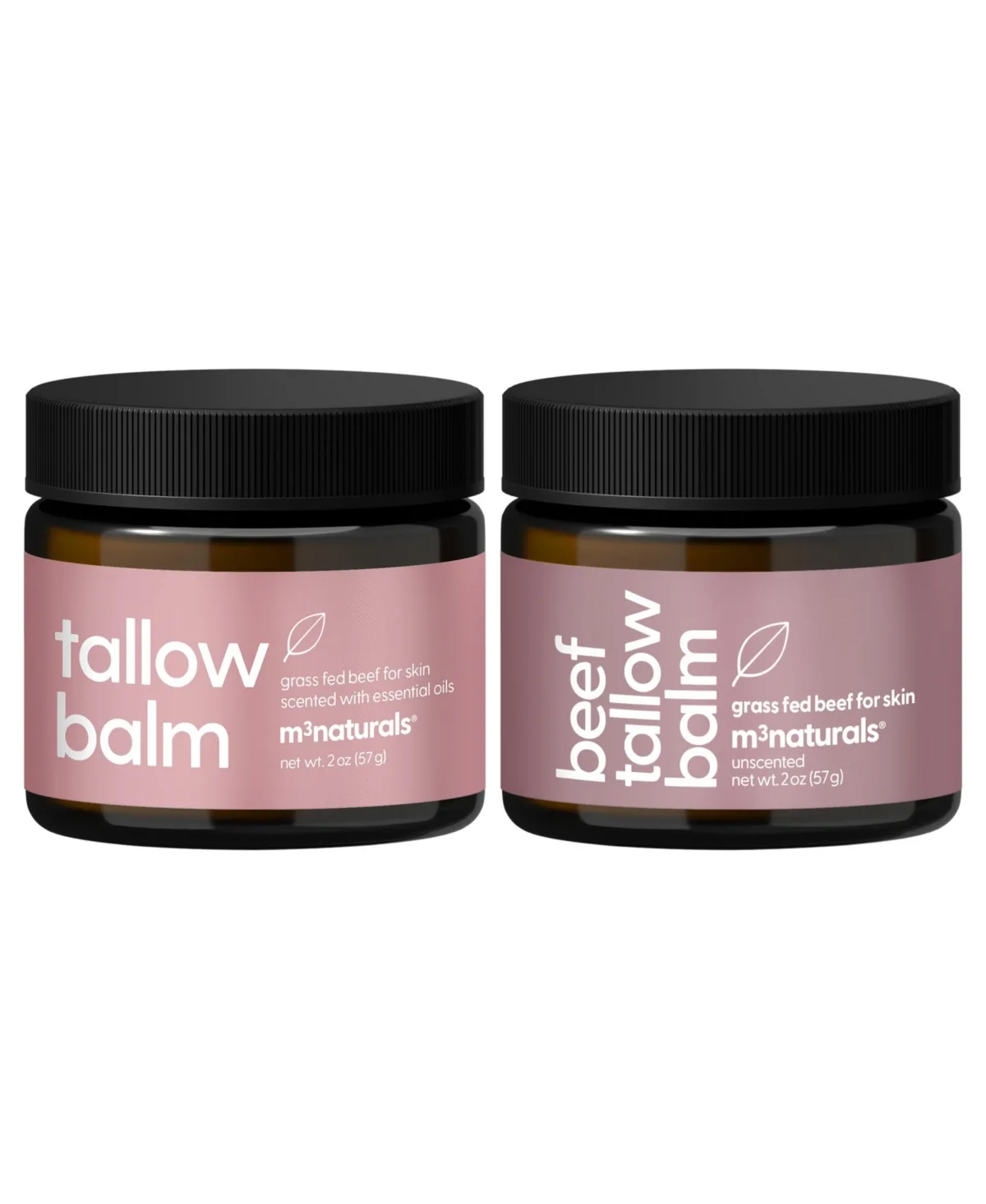 Beef Tallow Balm Bundle, Scented and Unscented, Grass-Fed Beef Tallow, Honey and Olive Oil, 2 x 2 oz by M3