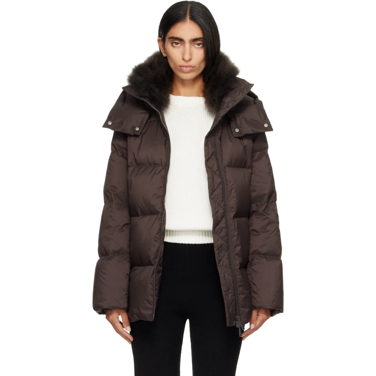 Waterproof Technical Lambswool Trim A-Line Down Jacket by Yves Salomon