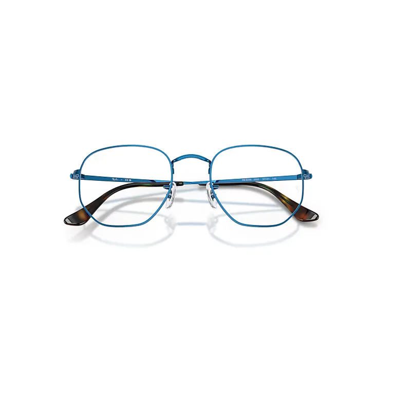 Hexagonal Optics Eyeglasses Blue Frame Clear Lenses Polarized by Ray-Ban