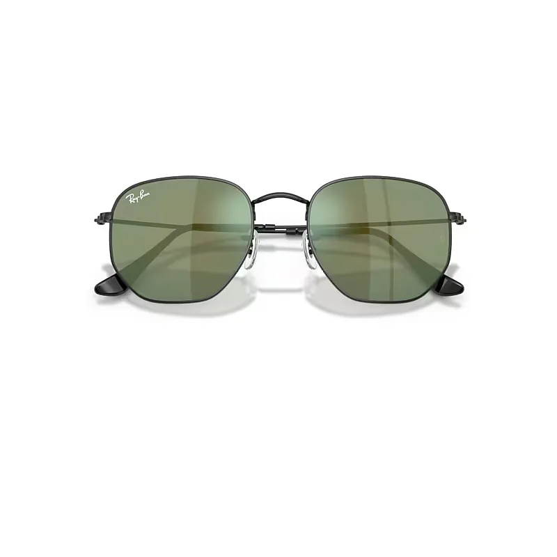 Hexagonal Flat Lenses Sunglasses Black Frame Green Lenses by Ray-Ban