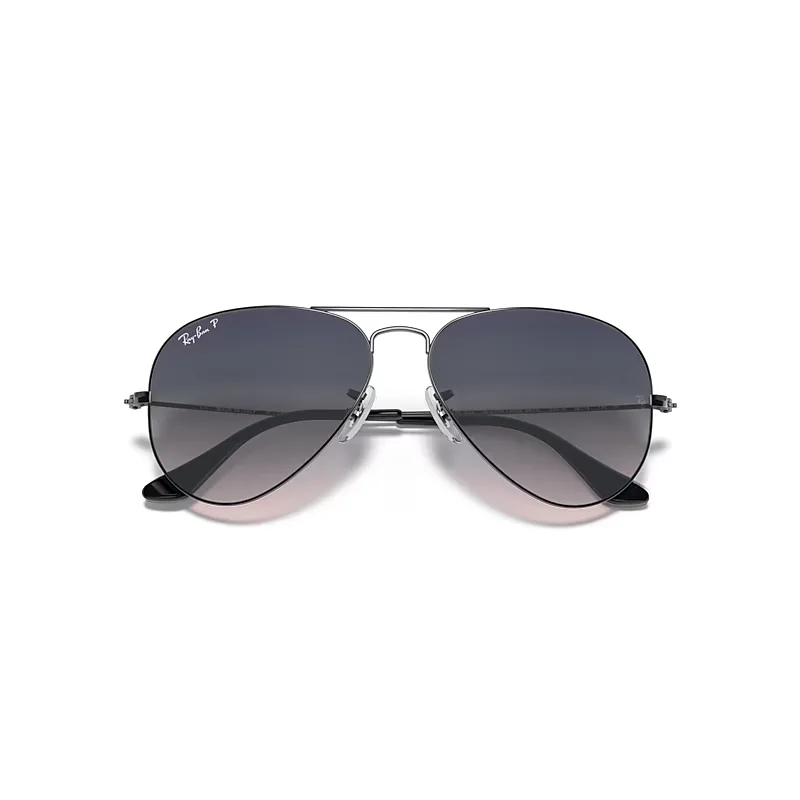 Aviator Gradient Sunglasses Gunmetal Frame Blue Lenses Polarized by Ray-Ban