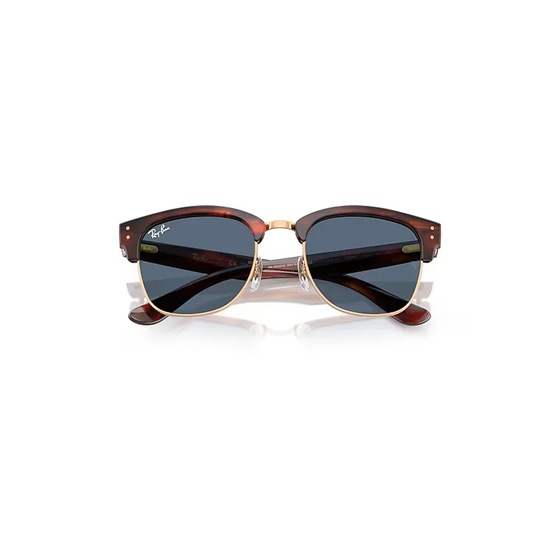 Clubmaster Reverse Sunglasses Striped Havana Frame Blue Lenses by Ray-Ban