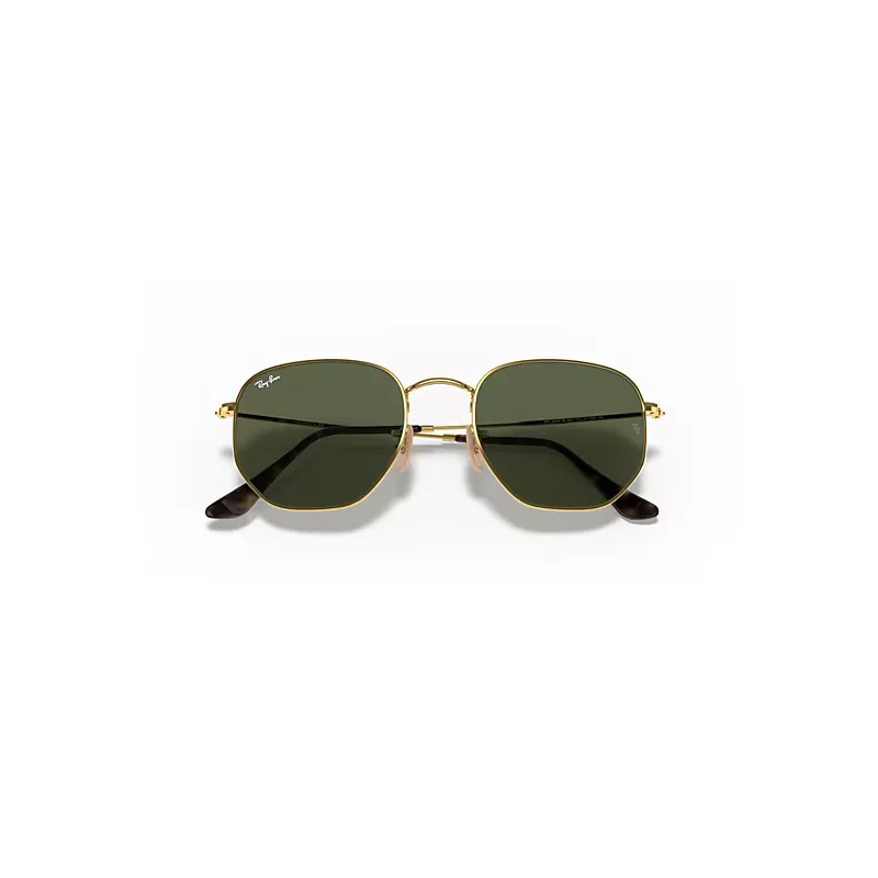 Hexagonal Flat Lenses Sunglasses Arista Gold Frame Green Lenses by Ray-Ban