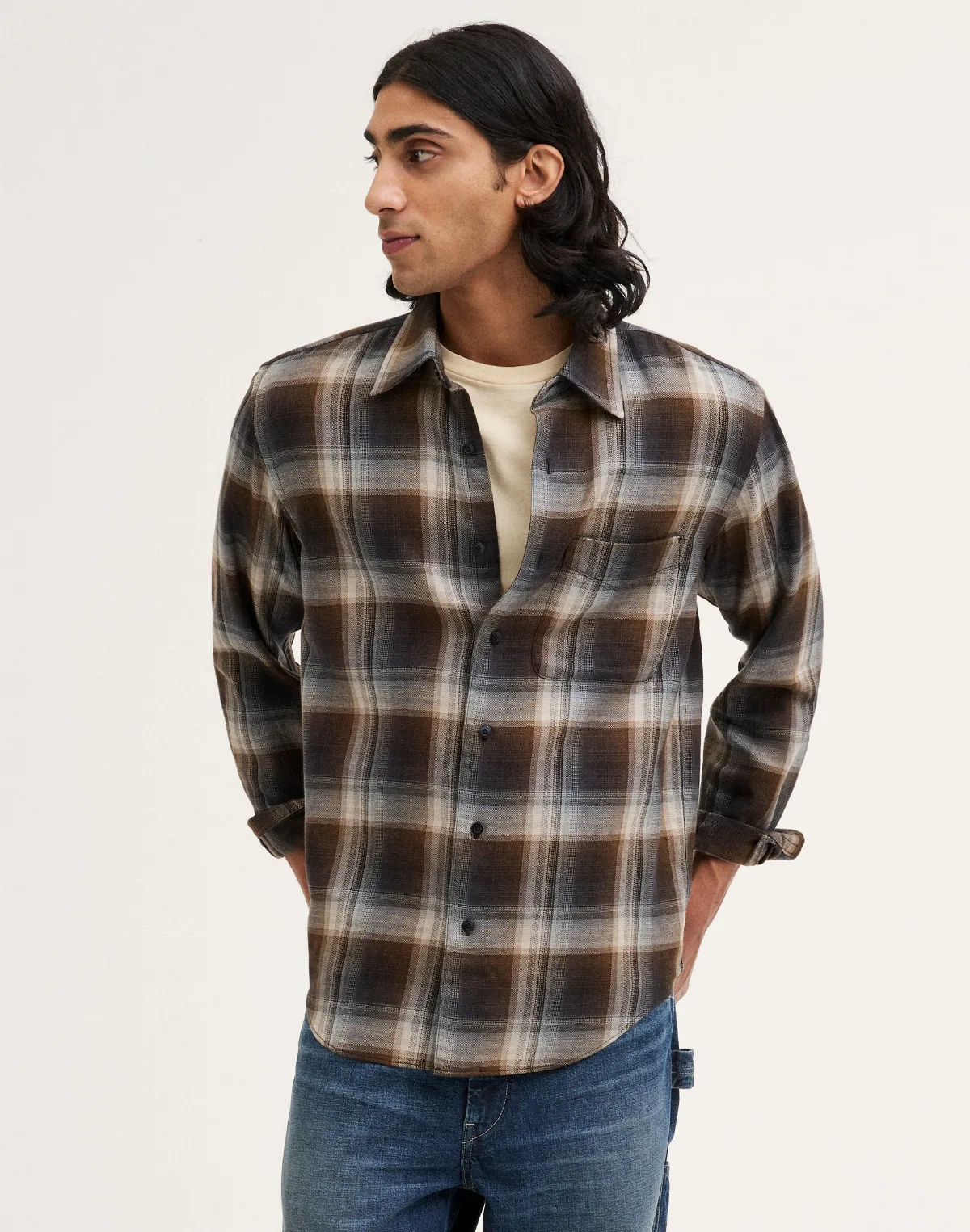 Lightweight Flannel Button-Up Shirt