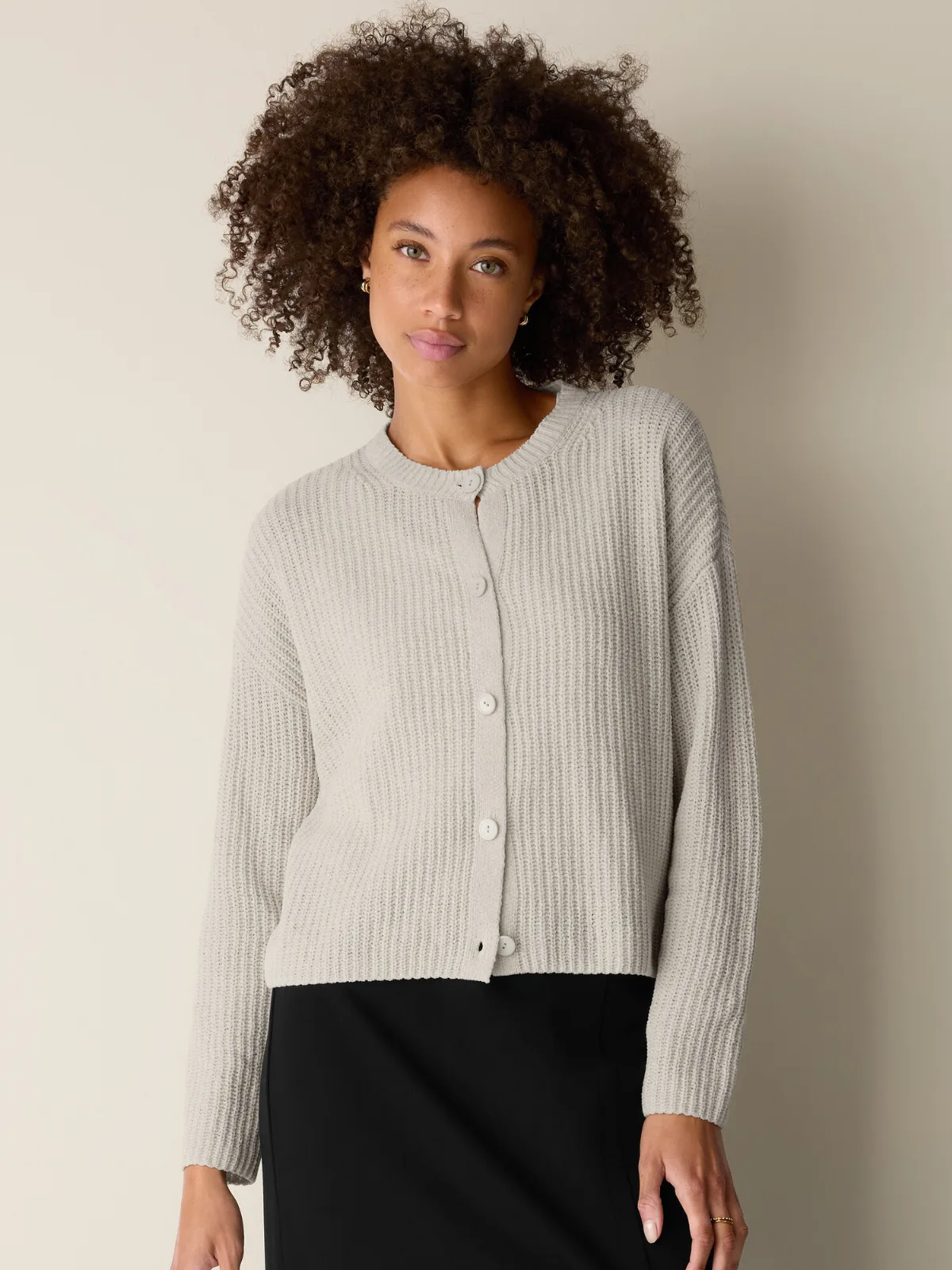 Organic Cotton Chenille Crew Neck Cardigan