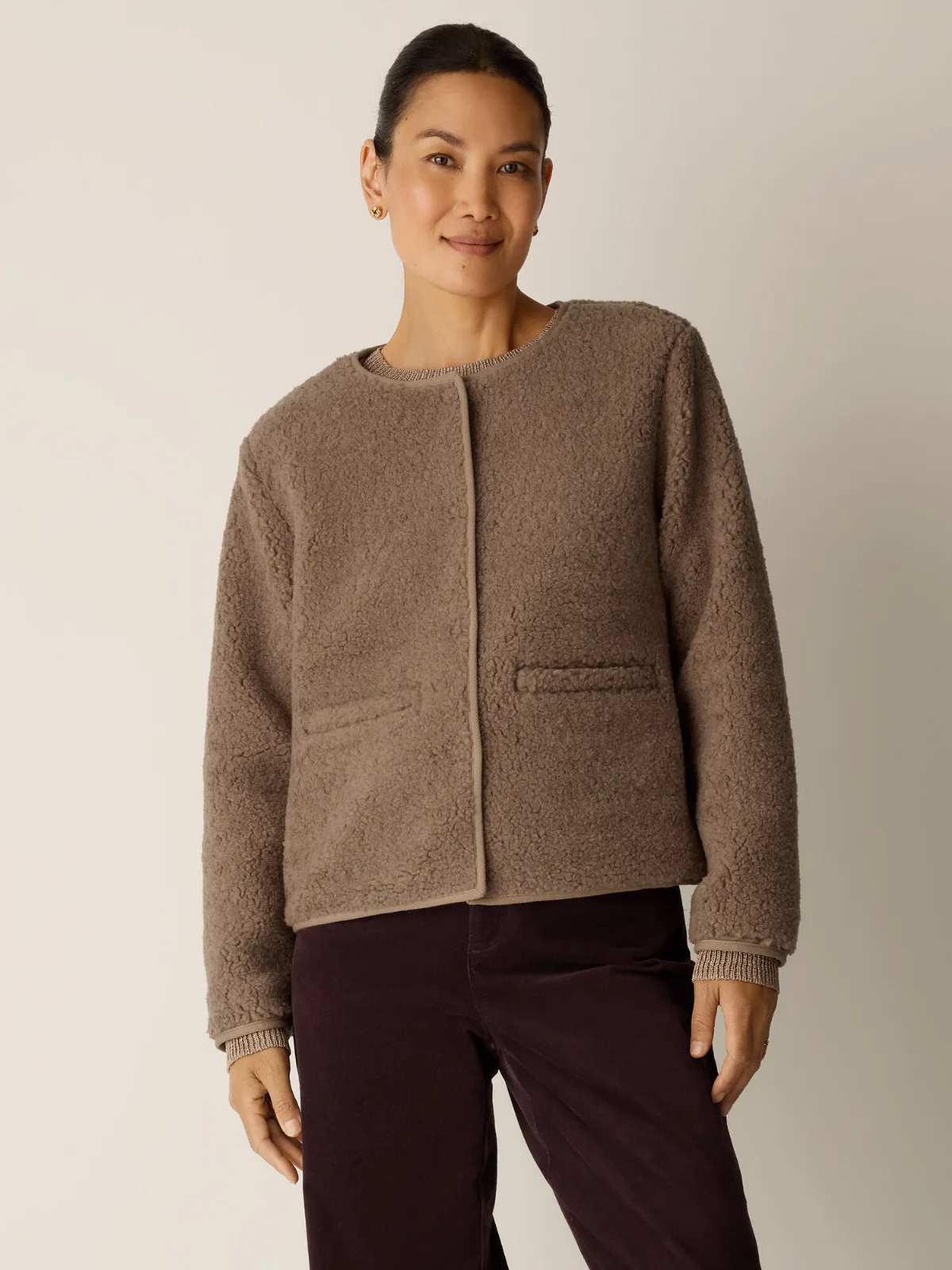 Wool Fluff Round Neck Jacket by EILEEN FISHER