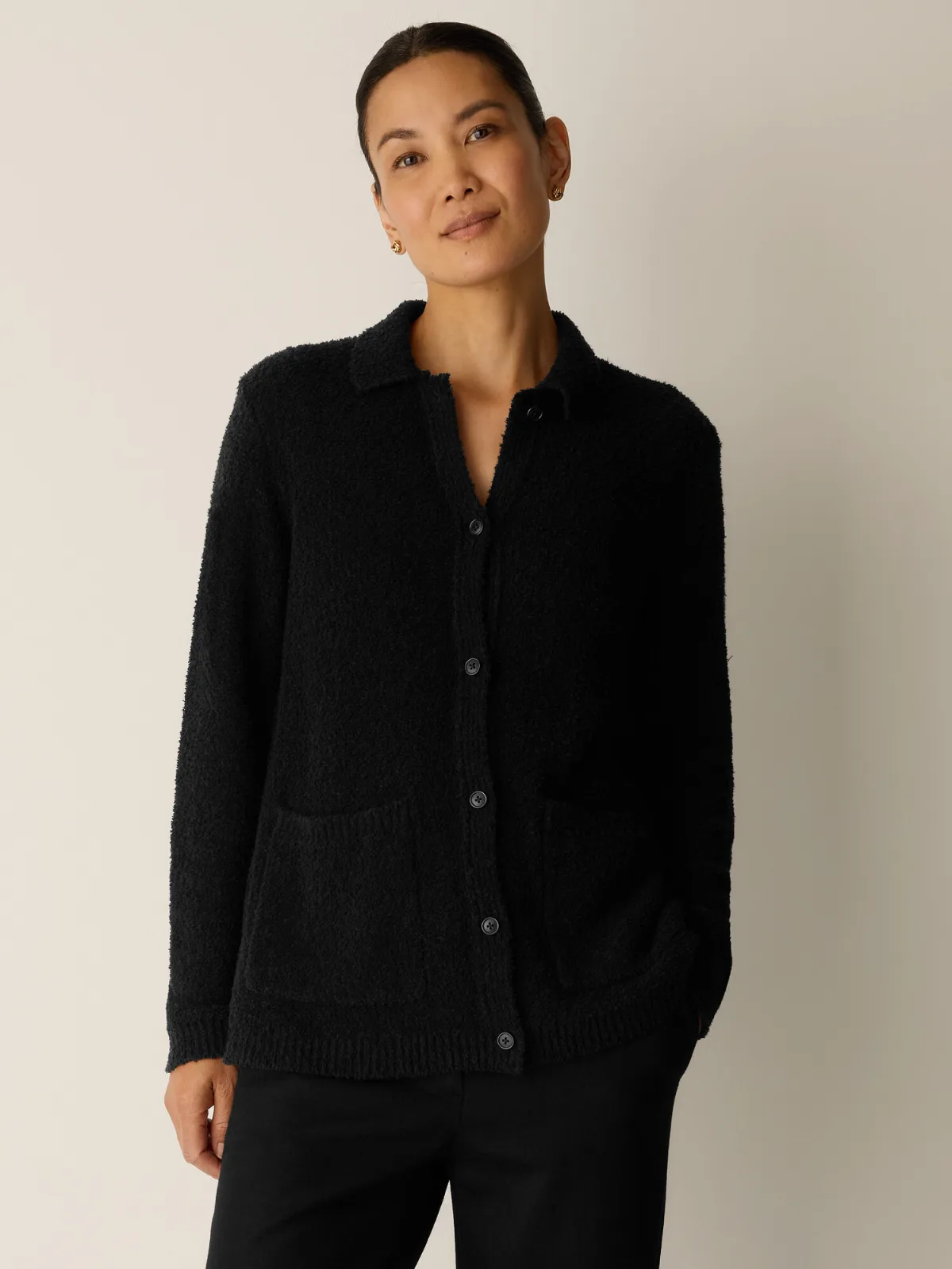 Organic Cotton Fluff Classic Collar Cardigan by EILEEN FISHER