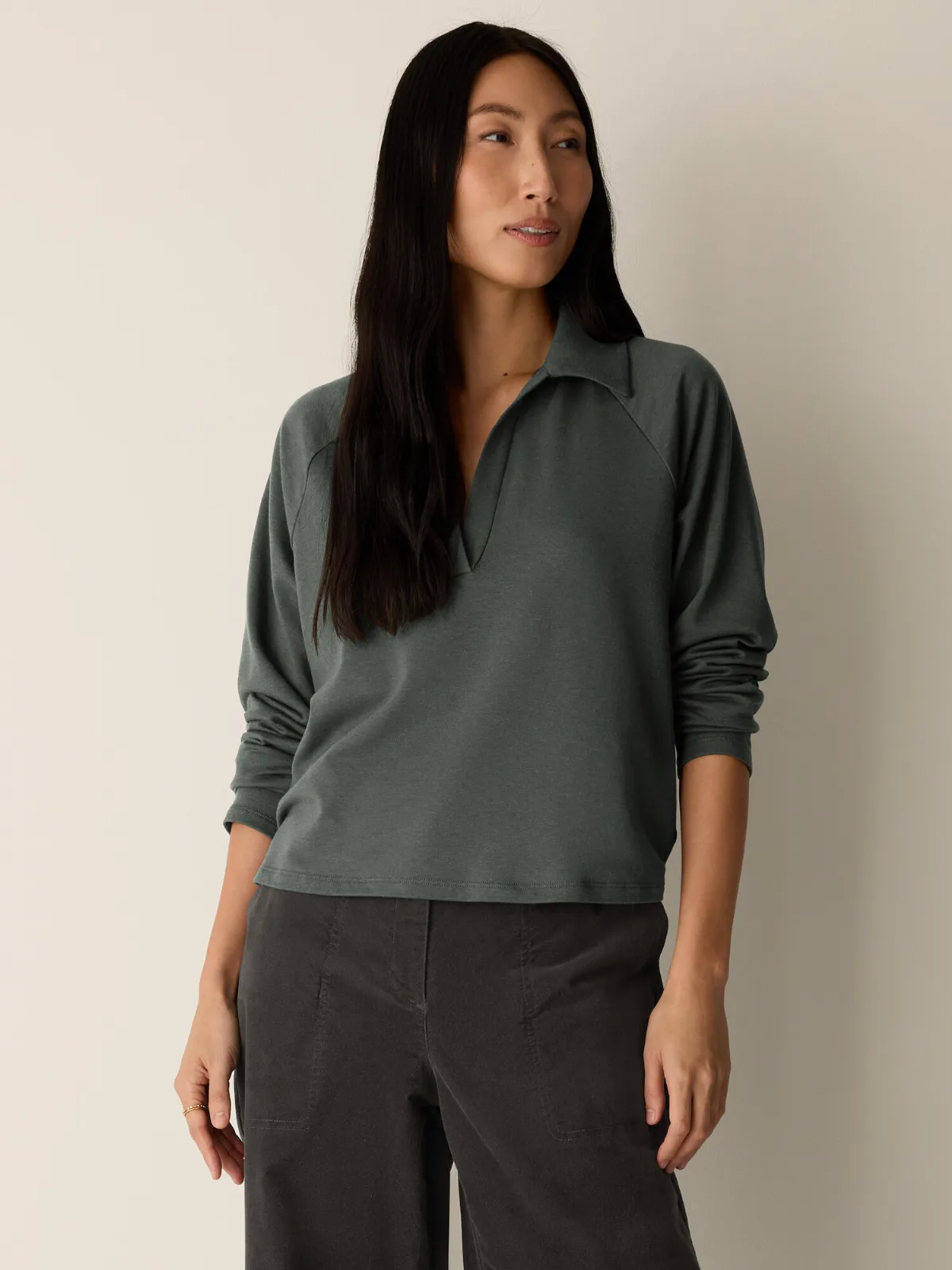 Cozy Brushed Terry Hug Split Neck Top by EILEEN FISHER