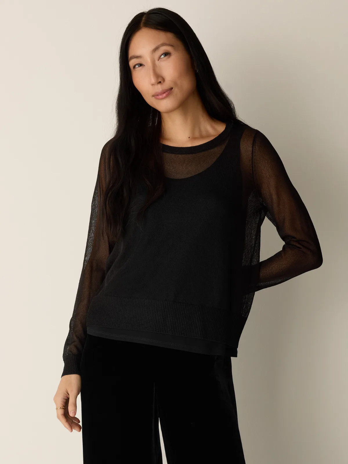 Gossamer Viscose Wedge Crew Neck Top by EILEEN FISHER