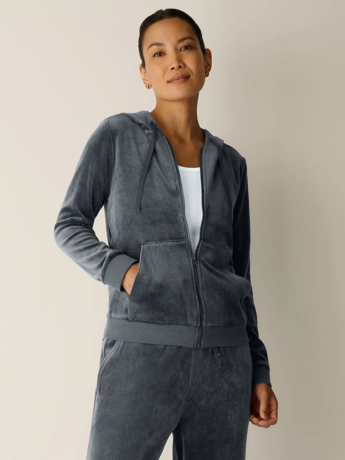 Cozy Velour Knit Hooded Jacket by EILEEN FISHER