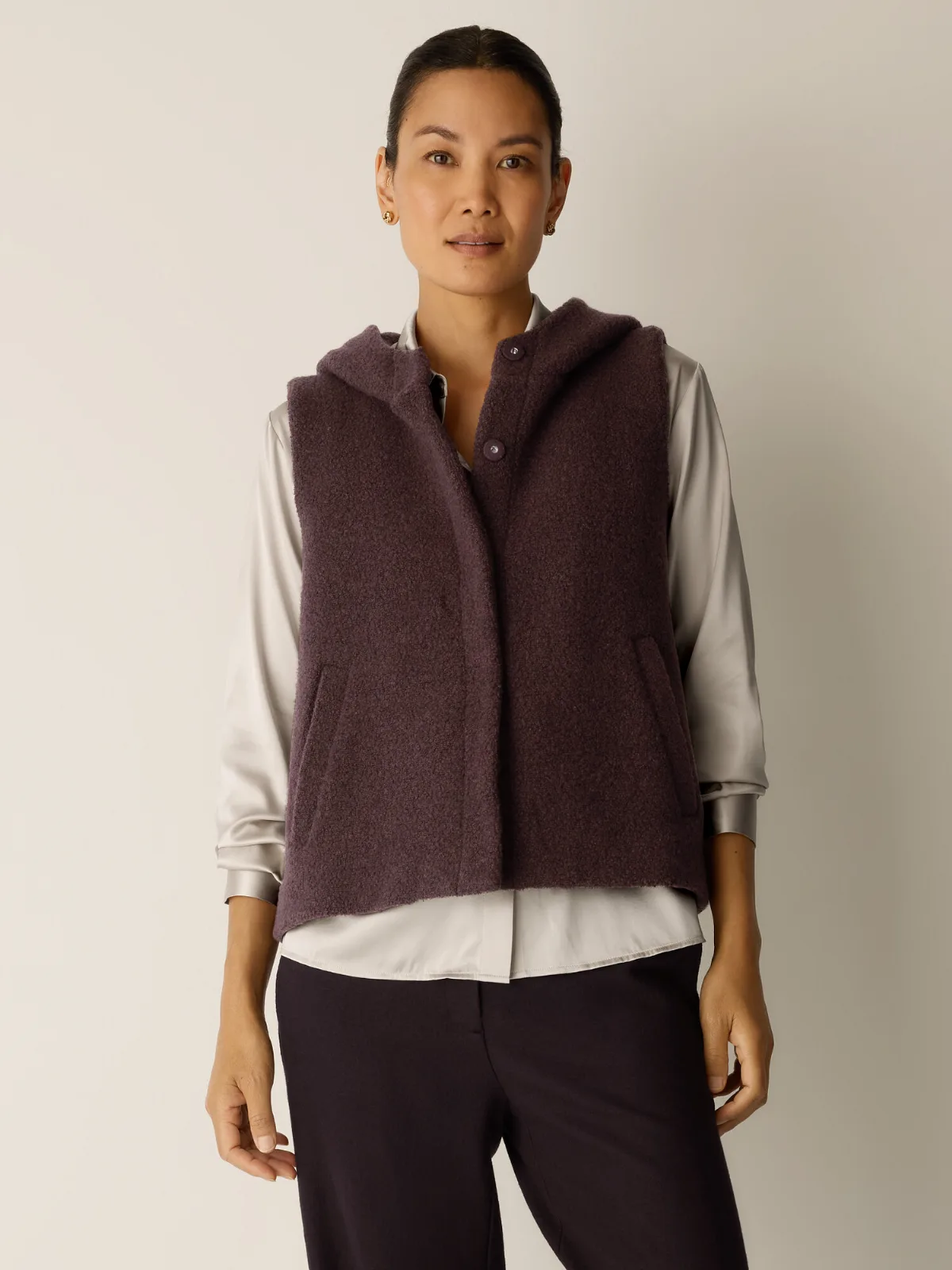 Cozy Recycled Wool Boucle Hooded Vest by EILEEN FISHER
