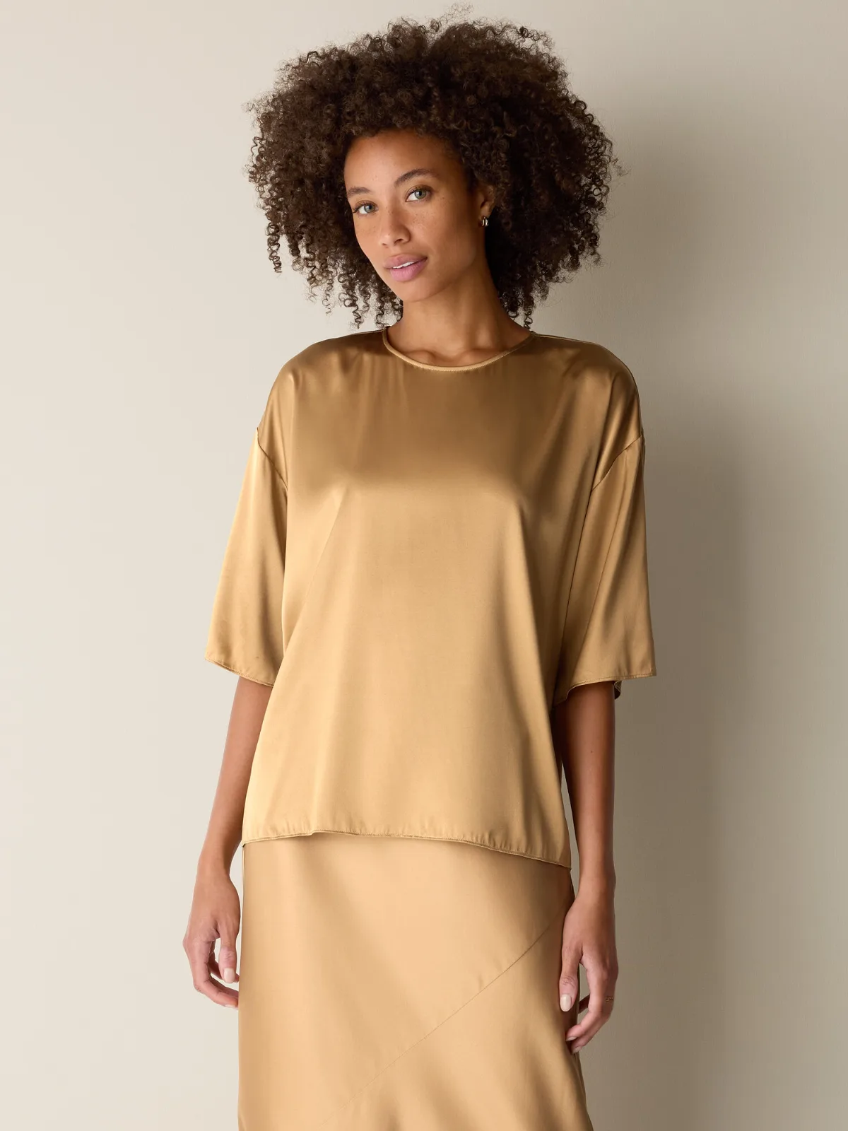 Stretch Silk Charmeuse Round Neck Top by EILEEN FISHER