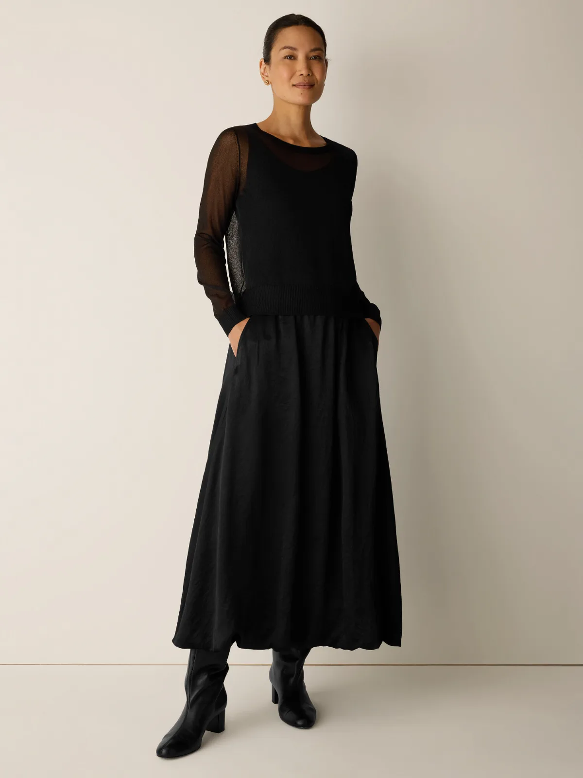 Textured Satin Bubble Hem Skirt by EILEEN FISHER