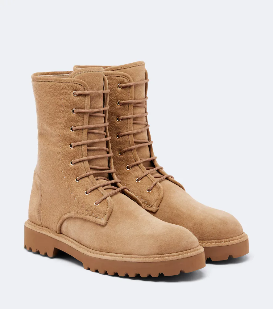 Cashmere-Trimmed Suede Combat Boots by Max Mara