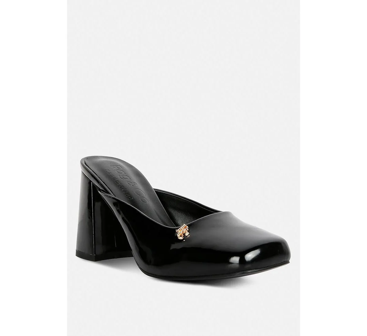 Neoplast Patent Pu Block Heeled Mules by Rag & Co