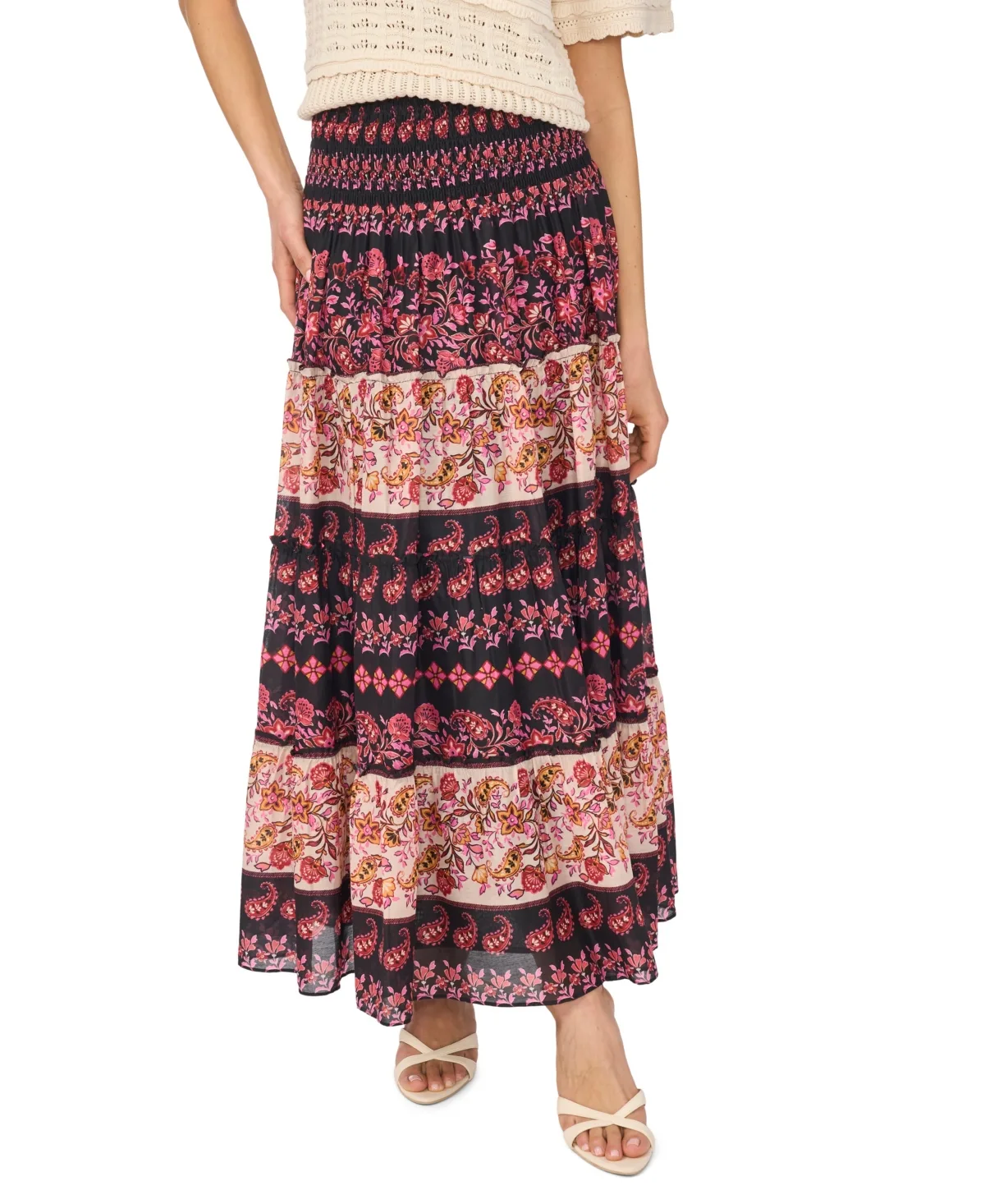 Tiered Smock Waist Maxi Skirt