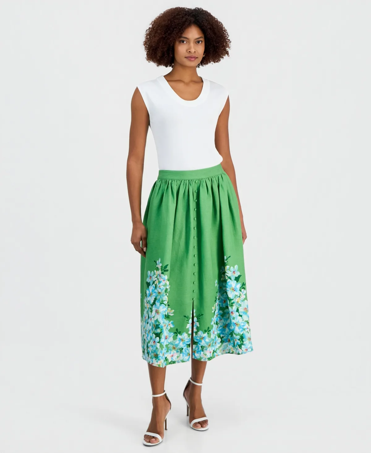 Placed Floral Midi Skirt